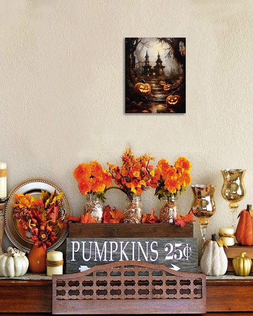 AbcCustomize Halloween Canvas Wall Art - Spooky Haunted House & Eerie Pumpkins | Gothic Fall Decor for Living Room & Bedroom