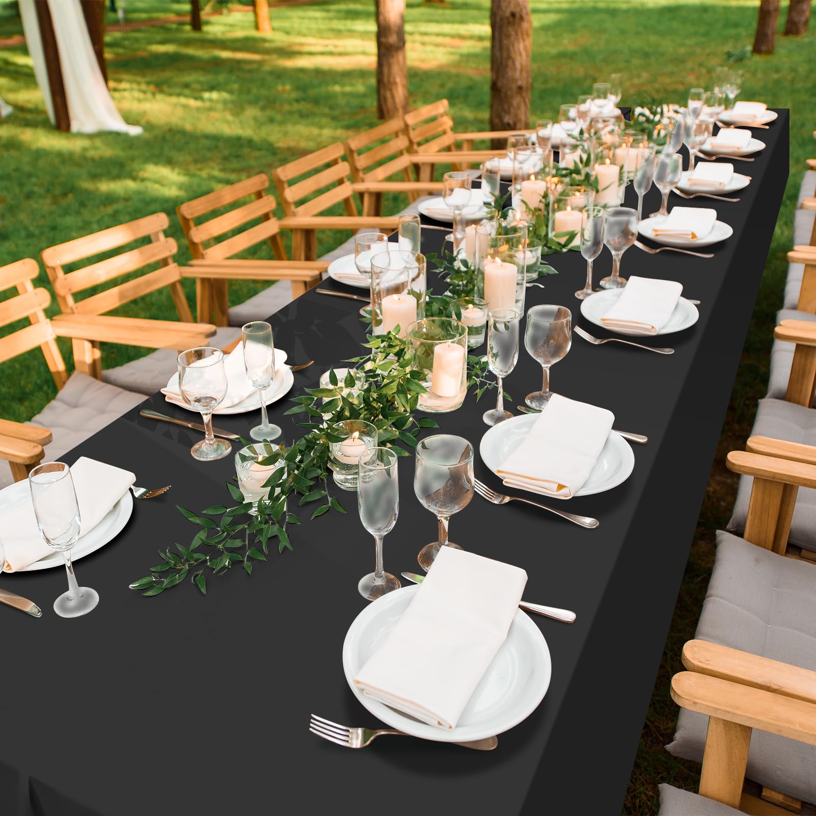 YIDAKO 54 Inch×100 Feet Black Tablecloth Roll Disposable Rectangle Black Table Cloth Roll Plastic Table Covers with Slide Cutter for Birthday Graduations Halloween Party Decorations