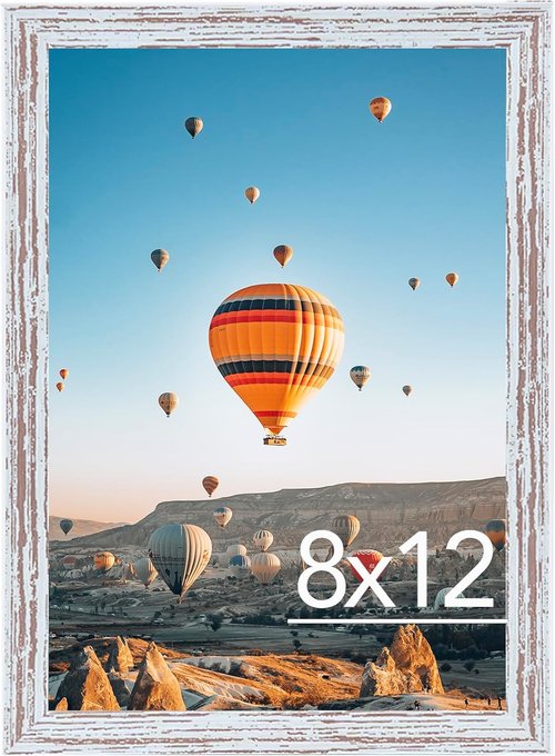 JCJMY 8x12 Picture Frame - Rustic White Wall Mounting & Tabletop Display with Shatter-Resistant Plexiglass