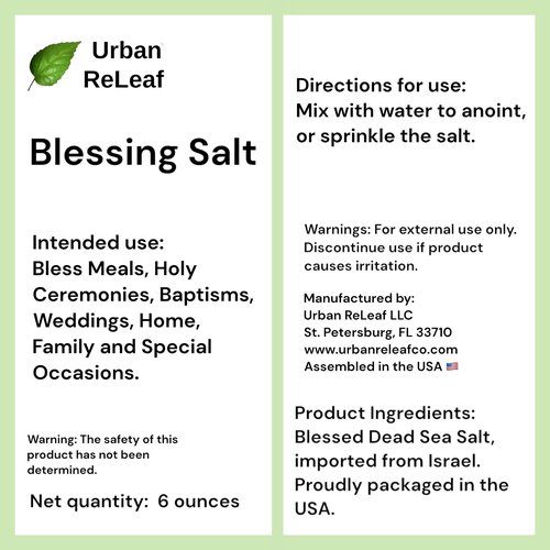 Urban ReLeaf BLESSING SALT! Blessed Dead Sea Salt. Holy Ceremony Wedding Anointing Baptism Meals Housewarming, Healing Minerals, Big 6 oz resealable bag.