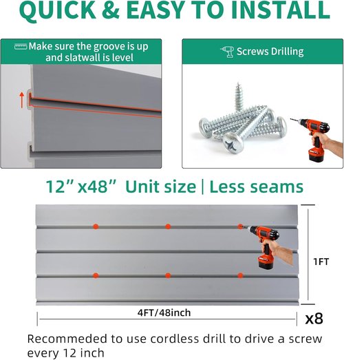 FRAYSCENT Slat Wall Panel - Durable Garage Storage System | PVC Tool Organizer, Grey 4ft x 8ft