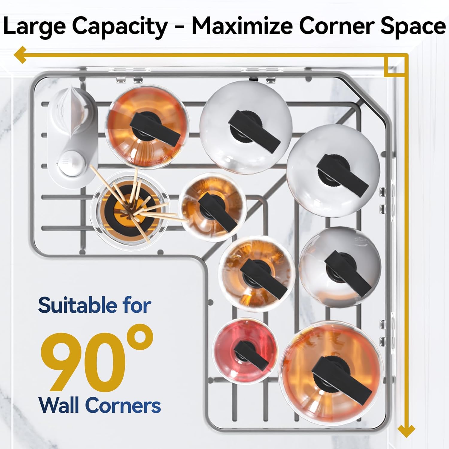 YASONIC Shower Caddy - 3-Pack Rustproof Stainless Steel Corner Shelves with Soap Holder | Grey
