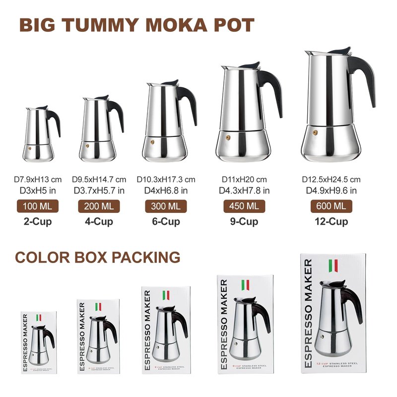 DITOSH 12 Cup Stovetop Espresso Maker Stainless Steel Moka Pot Stove Top Percolator Italian Coffee Makers Capable Mocha Greca Machine Cafe Classic Induction Cookers for Home and Camping 600ml 20oz