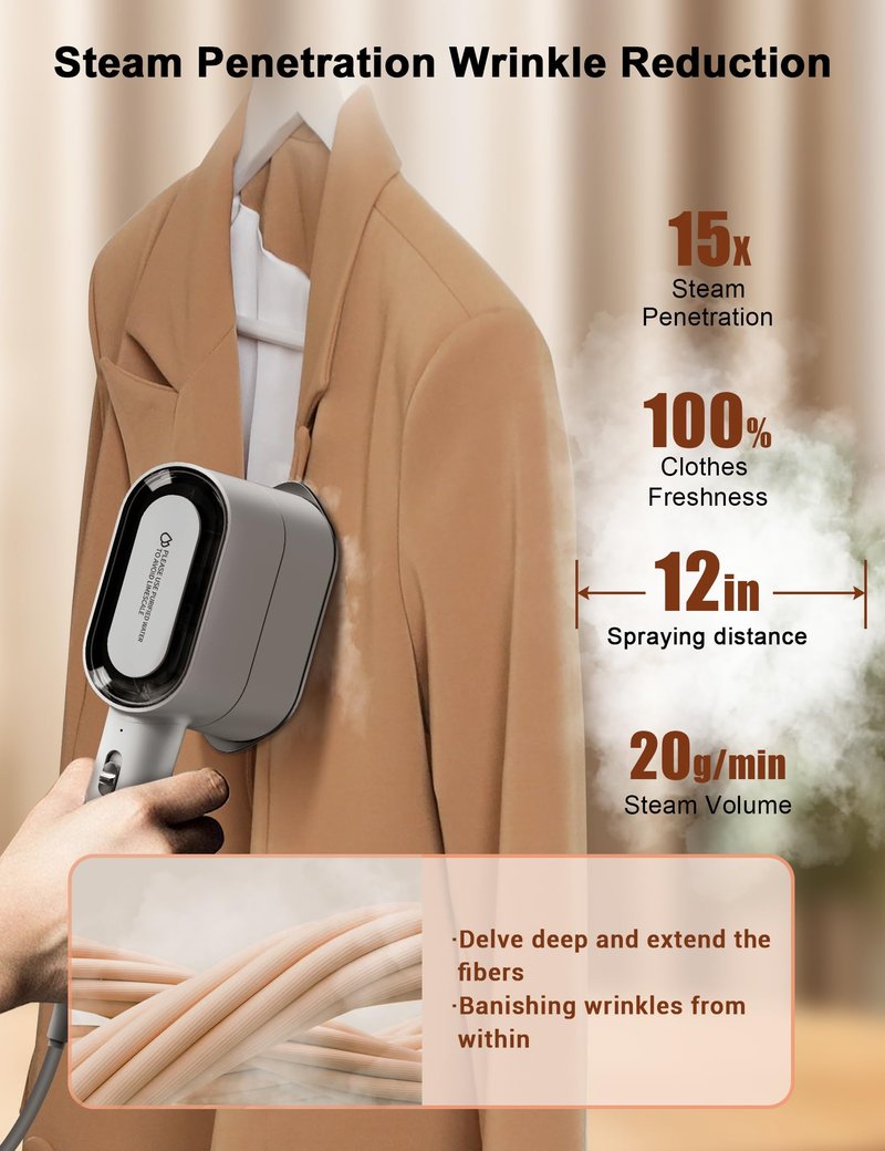 KopBeau Steamer for Clothes,2-in-1 Clothes Steamer & Iron for Wrinkles Remover,NTC Precision Ironing Protects Clothes,14 Min of Continuous Steam,1000W Travel Steamer for Travel and Home Use,Grey