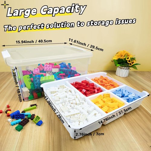 Creahaus 17 Quart Plastic Storage Box - Durable Craft Organizer with Removable Tray | Clear