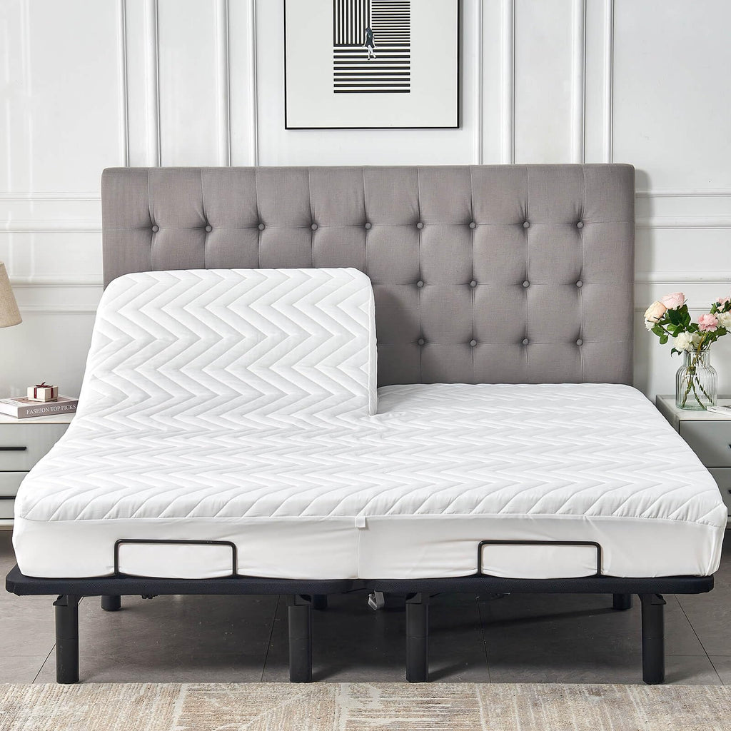 Kingnex Waterproof Quilted Split Top King Mattress Protector Pad for Adjustable Bed with Upper Flex Fitted Sheet Padded Mattress Cover 32-34 Split from Head