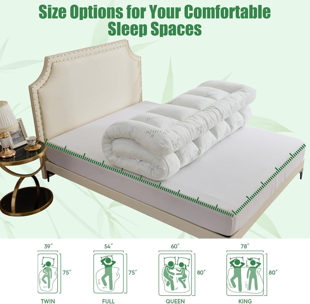 WhatsBedding 5-Inch Memory Foam Mattress Topper - Soft Bamboo Viscose, Breathable Queen Size, 80x60x5in