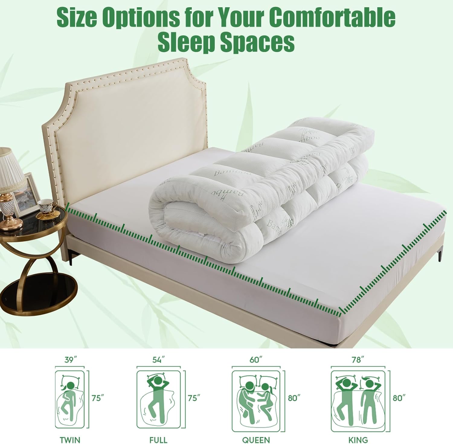 WhatsBedding 5-Inch Memory Foam Mattress Topper - Soft Bamboo Viscose, Breathable Queen Size, 80x60x5in