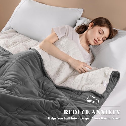 LBRO2M Weighted Blanket 20 lbs 60 X 80 Inches, Flannel Heavy Blanket with Glass Beads, Soft Thick Comfort Blankets for Adults Bed Heavy Blanket, Dark Gray