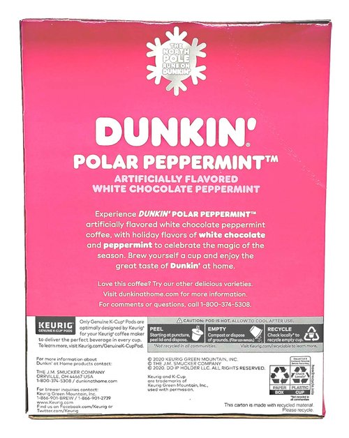 Dunkin Donuts Limited Edition Holiday Coffee K Cups - Polar Peppermint -2 Boxes - 44 Seasonal Kcup Pods For Keurig Coffee Makers