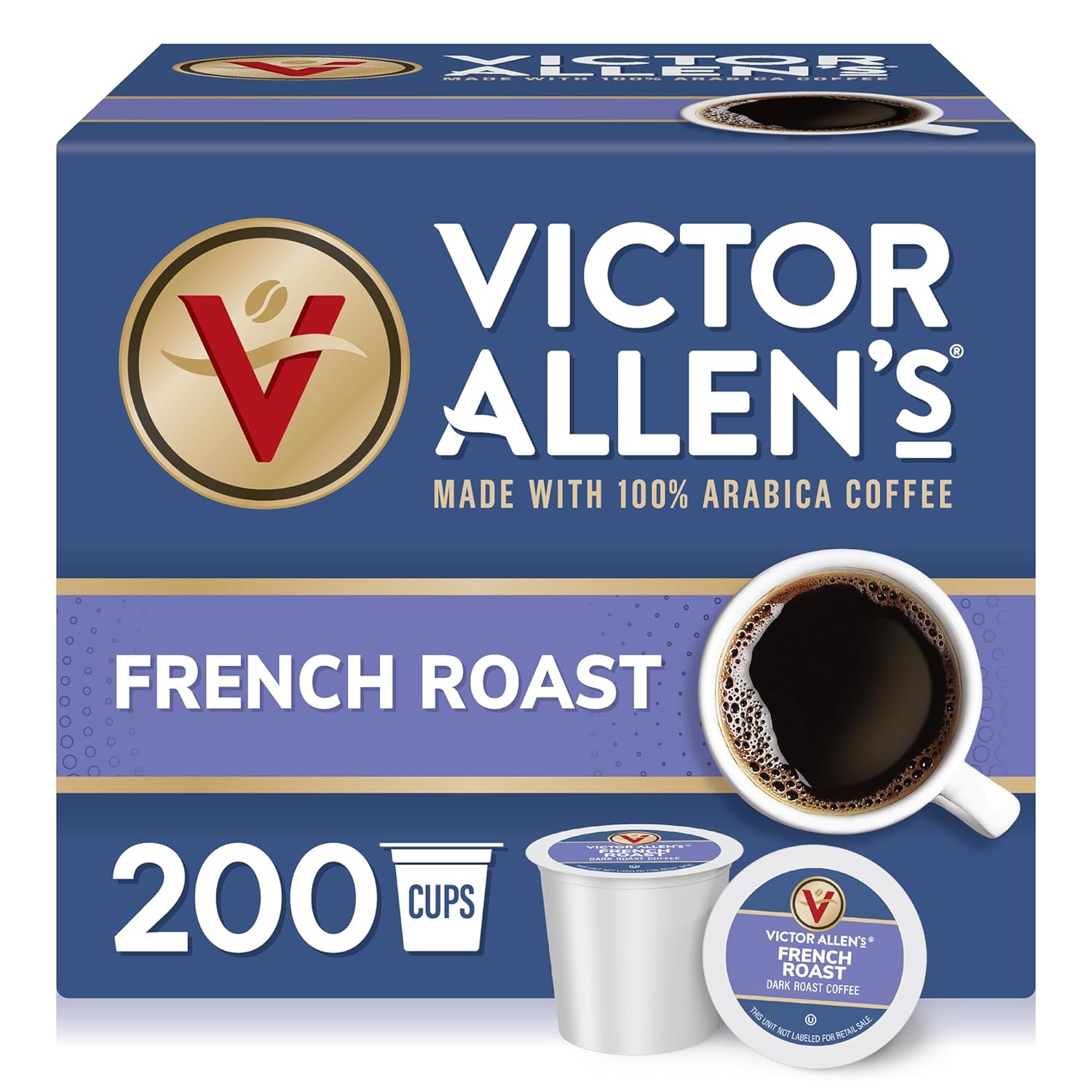 Victor Allen's Coffee French Roast - Dark Roast Single Serve Coffee Pods | 200 Count for Keurig K-Cup Brewers