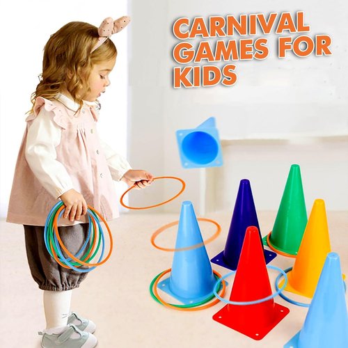 CircleCraft Ring Toss Game Set - 31 Pcs Plastic Cones & Rings for Kids & Adults | Perfect for Parties & Outdoor Fun