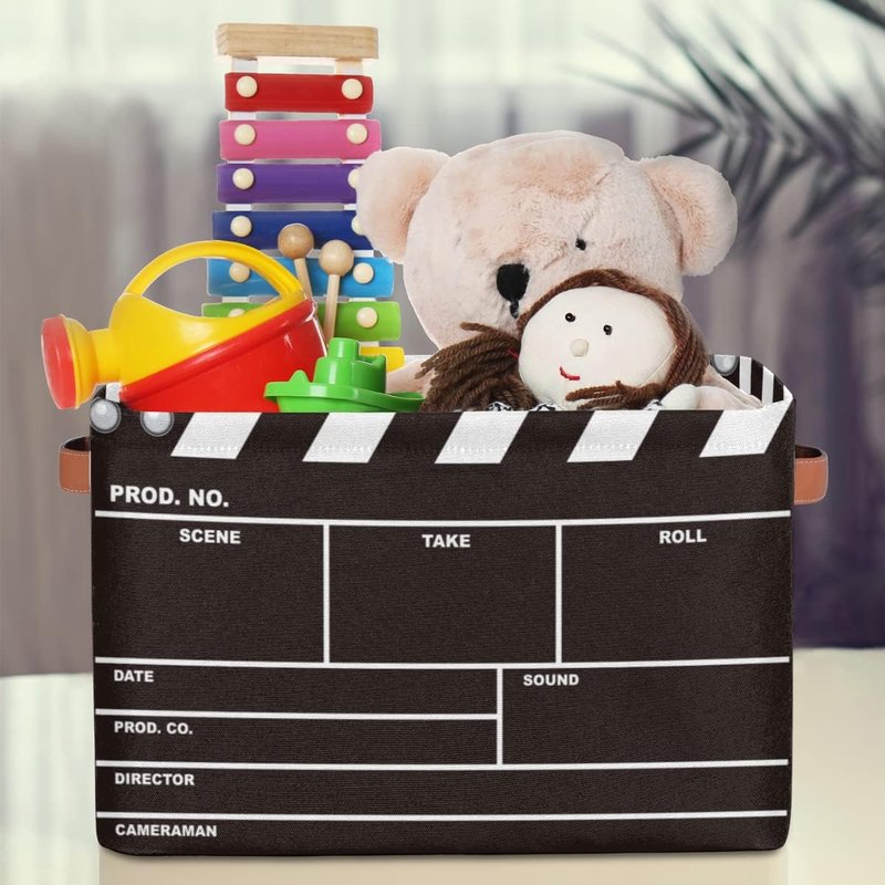 OSAM SPACE Movie Clapper Board Large Storage Bin Collapsible Storage Basket with Handles, Laundry Basket Hamper Organizer Foldable Storage Box for Toys Bedroom Kids Room