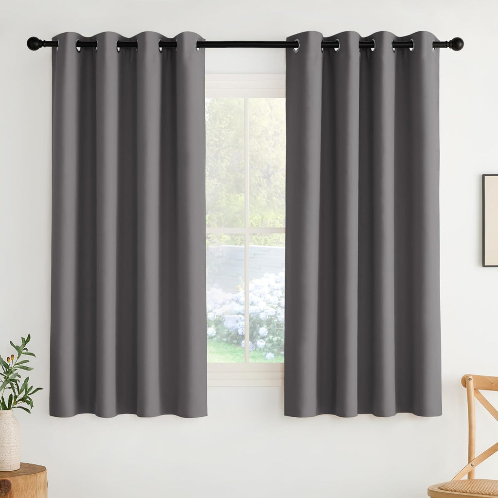 NICETOWN Room Darkening Curtains - Grey Drapery Panels, 2 Pack | W52 x L63 for Enhanced Privacy
