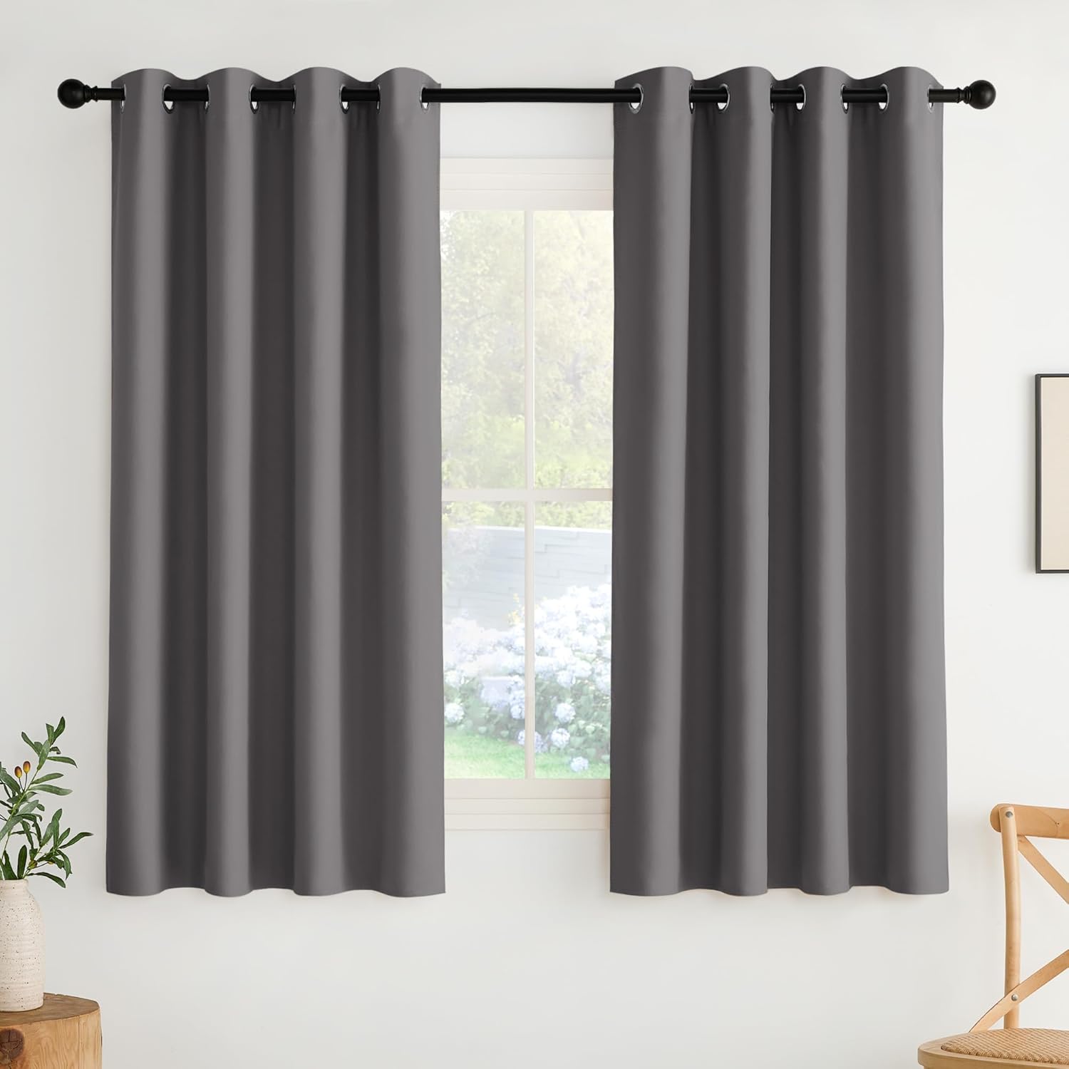 NICETOWN Room Darkening Curtains - Grey Drapery Panels, 2 Pack | W52 x L63 for Enhanced Privacy