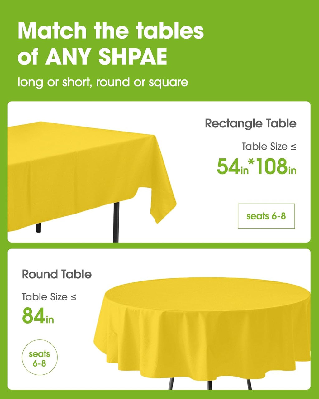 Pureegg Disposable Plastic Tablecloths - 12 Pack, 54 x 108 Inch, Lemon Yellow for Easter Parties