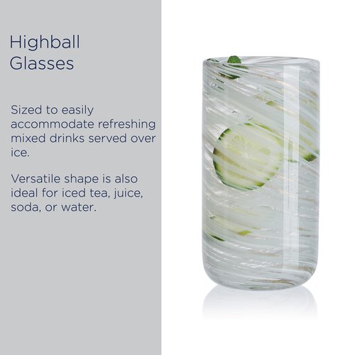 Mikasa Color Swirl White Gray Set of 4 Highball Tall Beverage Glasses, 18 ounces