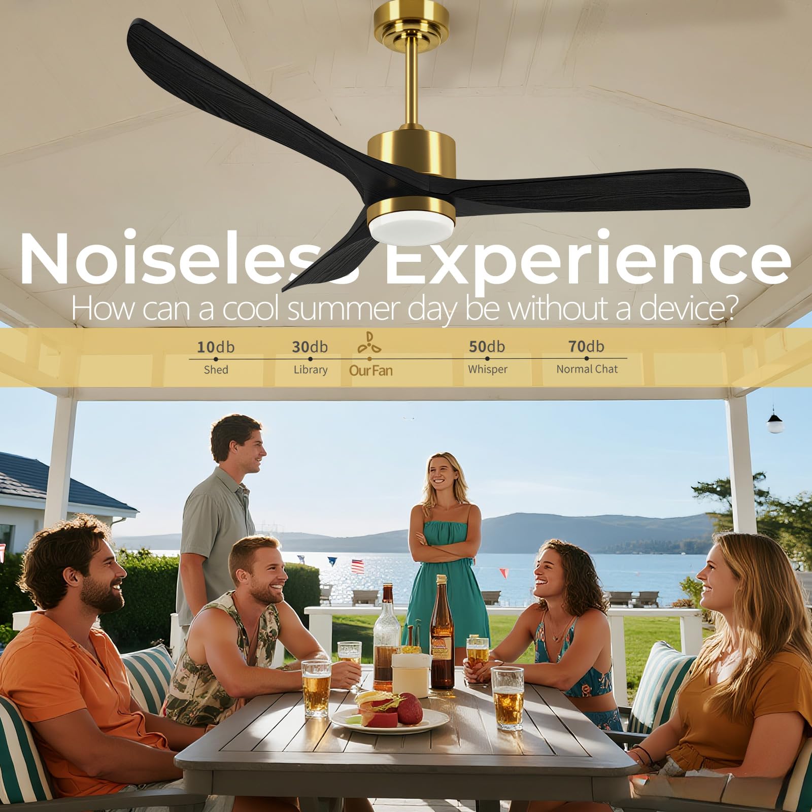 56" Ceiling Fan with Lights, Black Flush Mount Ceiling Fans with Remote Control, 6 Speeds DC Reversible, Dimmable, Noiseless, Use for Bedroom Terraces Indoor/Outdoor