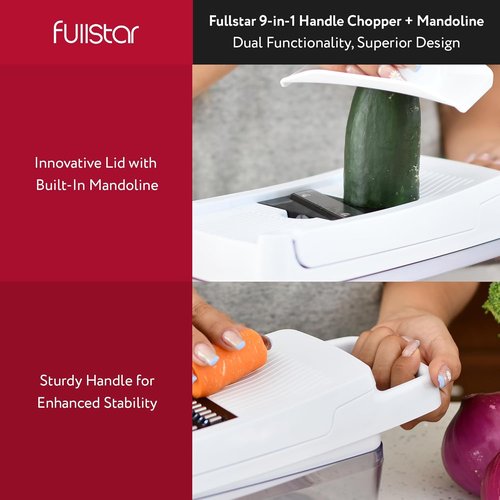 Fullstar Vegetable Chopper & Mandoline Slicer - 9-in-1 Kitchen Food Chopper with Container & Grater (White)