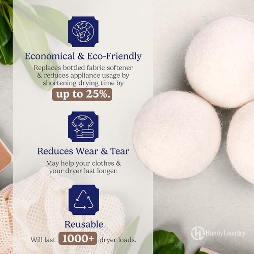 Handy Laundry Wool Dryer Balls - Natural Fabric Softener, Reduces Wrinkles & Saves Drying Time | Pack of 6