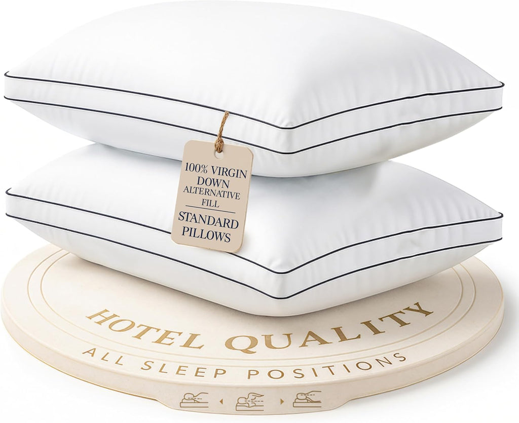 **LANE LINEN Standard Size Bed Pillows - Medium Soft Gusseted Down Alternative for Side Sleepers | Set of 2 - White**