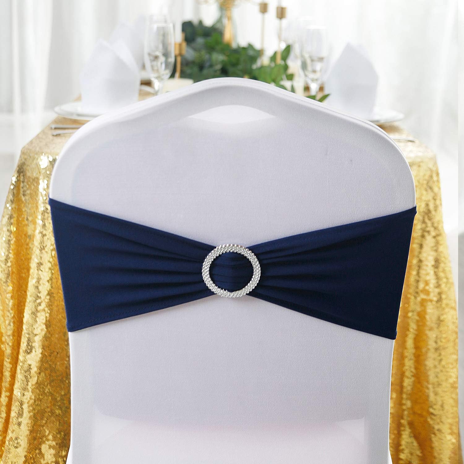 Peomeise Navy Spandex Chair Sashes - 25pcs with Buckle Slider for Wedding & Party Decor