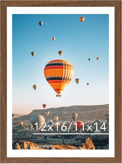 JCJMY 12x16 Picture Frame - Brown Wall Hanging Frame with 11x14 Mat | Display Photos Stylishly