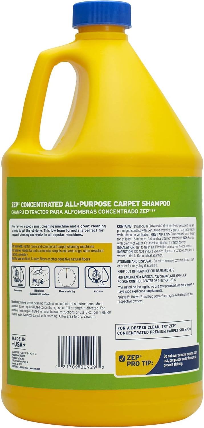 Zep All-Purpose Carpet Shampoo - Professional Formula for Deep Cleaning - 1 Gallon
