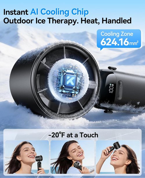 KIMMOO Handheld Portable Turbo Fan - Powerful 21000 RPM with Ice Cooler | Rechargeable Personal Fan (Black)