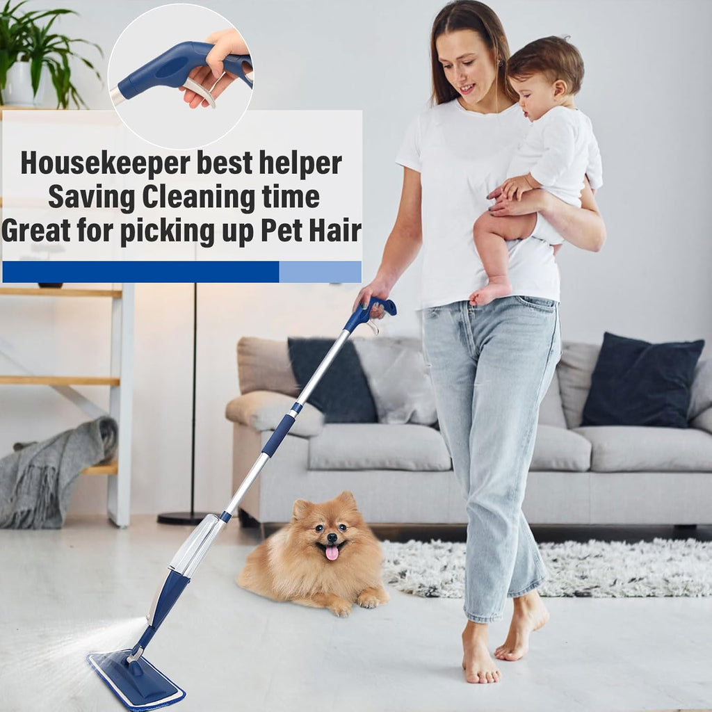 Skiennix Wet Spray Mop - 14 oz Refillable Bottle with 3 Washable Microfiber Pads | Ideal for Hardwood & Tile Floors