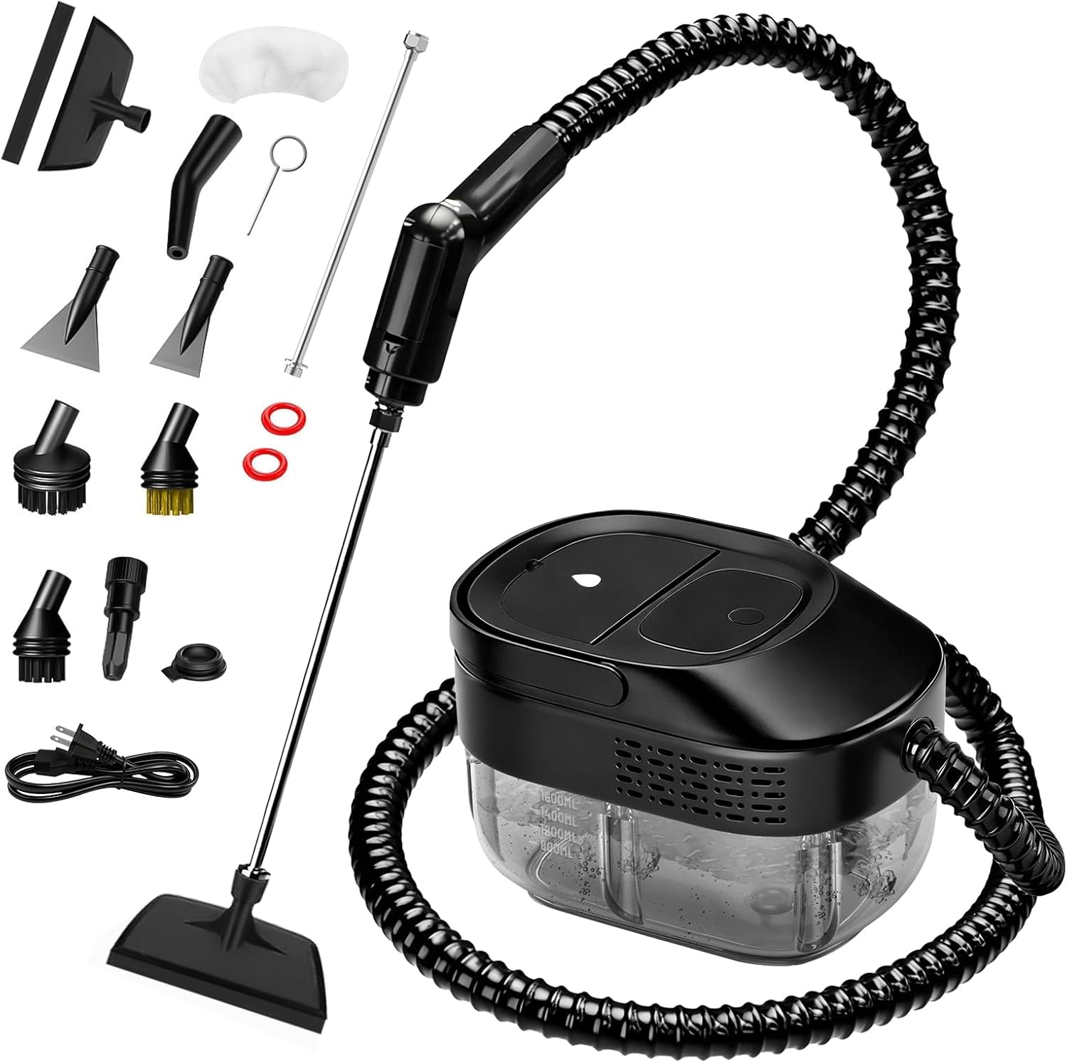 Pressurized Steam Cleaner - 54oz Portable Steamer with 15-Piece Kit | Fast Heat-Up in 15s, Handheld for Home & Car