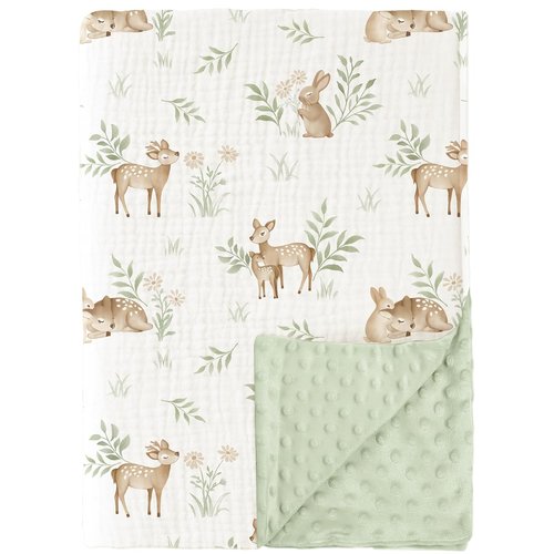 Konssy Baby Blankets - Super Soft Unisex Minky Nursery Throw with Muslin Cotton Front & Dotted Fleece Back
