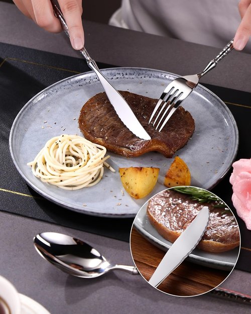 Lemeya 20-Piece Hammered Silverware Set,18/10 Stainless Steel Forging Heavy Duty Cutlery Set for 4, Luxury Unique Flatware Set,Spoons and Forks Set,Mirror Polished,Dishwasher Safe