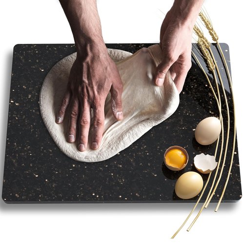 DACHUN Natural Granite Cutting Board For Kitchen,With Non-Slip Feet,For Cake Dough,Large Marble Stone Pastry Slab 16x20 Inch, Black