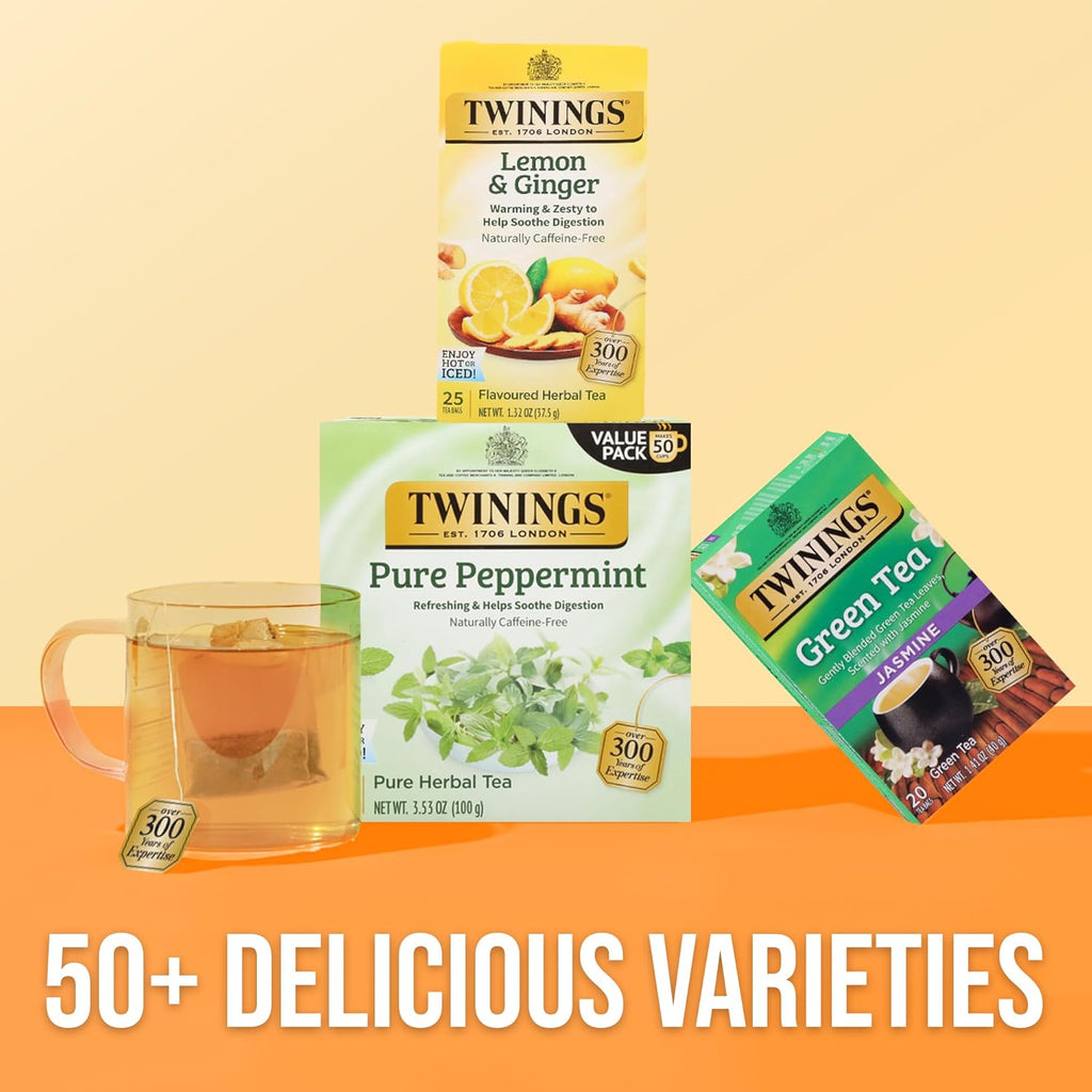 Twinings Lemon & Ginger Herbal Tea - Spicy Ginger & Lemon Peel, Caffeine-Free, 150 Individually Wrapped Bags