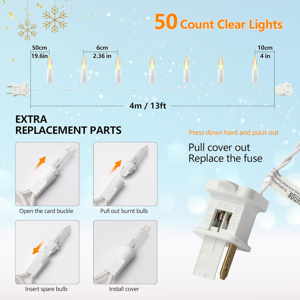 Skiennix Christmas Lights - 50 Count Clear White Mini String Lights | 13ft Warm White Indoor/Outdoor Decor
