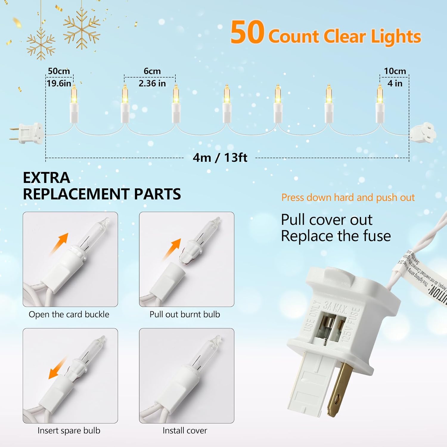 Skiennix Christmas Lights - 50 Count Clear White Mini String Lights | 13ft Warm White Indoor/Outdoor Decor