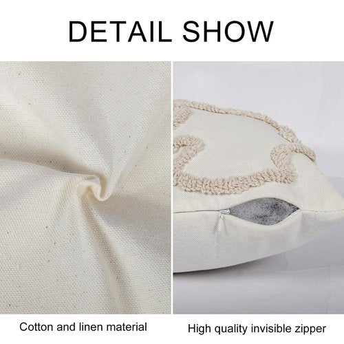 RinRinfam Coquette Bow Tufted Throw Pillow Cover 12x 20, Boho Neutral Linen Pillow Cushion Cases,Farmhouse Modern Decorative Pillows for Bed, Outdoor Couch Bedroom Car Cream