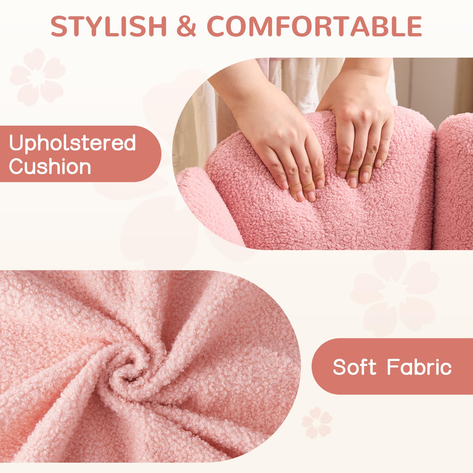 Furniliving Fluffy Armless Desk Chair, Upholstered Vanity Chair with Back, Comfortable Boucle Task Chair for Bedroom, Dressing Room, Home Office, Pink