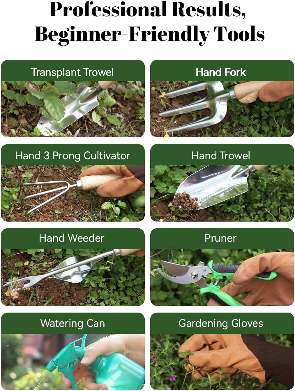 VerdantVibes 9-Piece Garden Tool Set - Heavy-Duty Ergonomic Hand Tools with Rust-Resistant Storage Bag | Perfect Gardening Gifts for Women