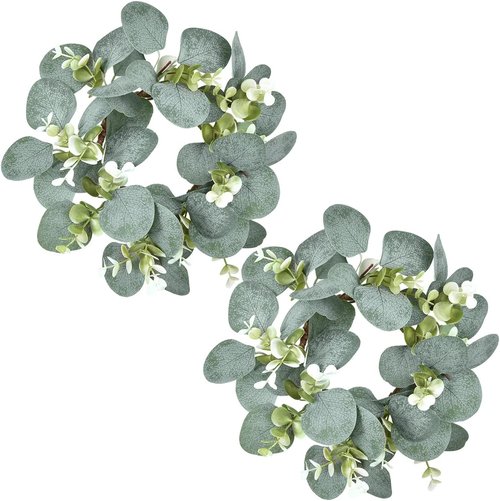 LSKYTOP Eucalyptus Faux Wreaths - 2 Pcs Artificial Greenery for Kitchen Cabinet & Door Decor | 9 Inch Each