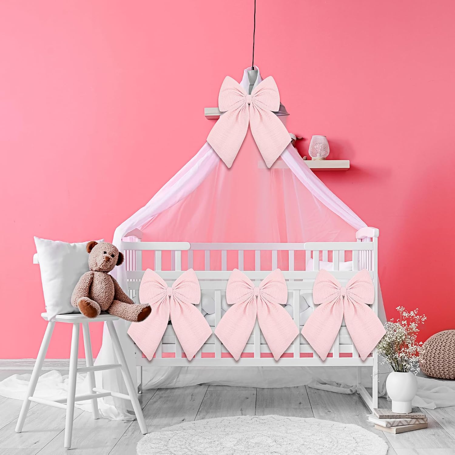 Riceshoot Large Crib Bows - 11 x 16 Inch Coquette Bow Decorations for Nursery | Pink Infant Bassinet Decor