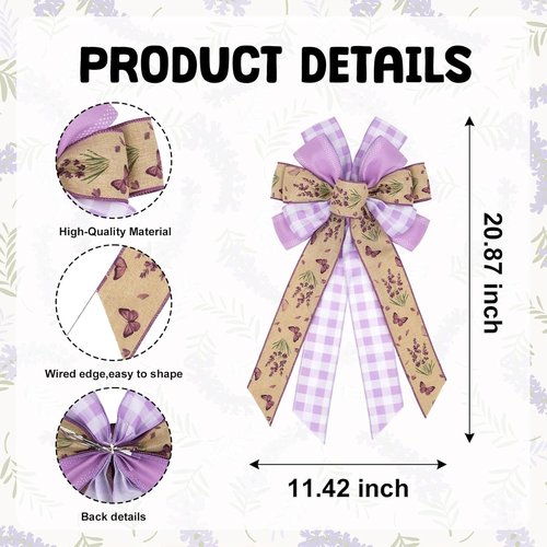 Lavender Butterfly Wreath - 21 Inch Large Purple Burlap Ribbon for Rustic Front Door Decor