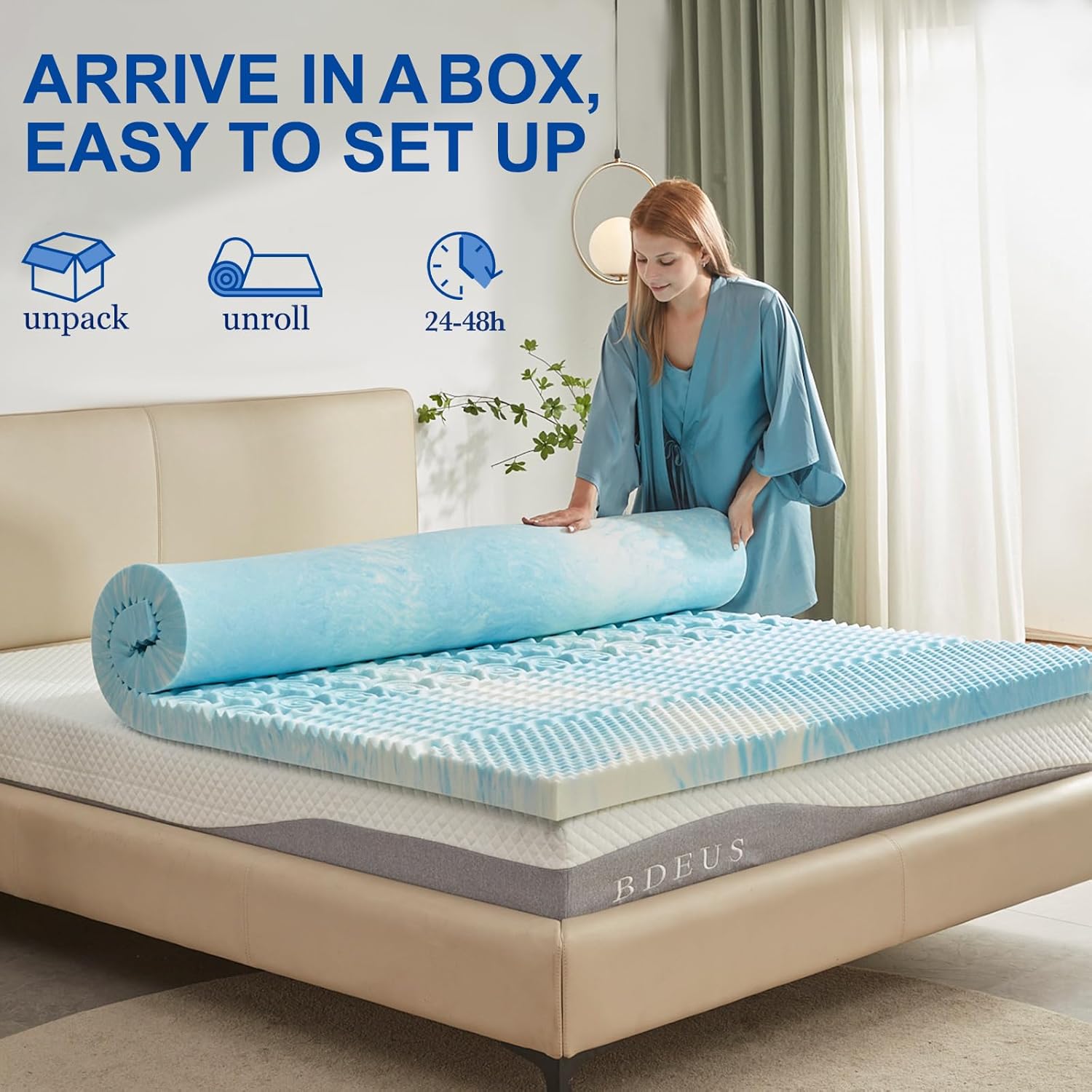 SINWEEK 2-Inch Memory Foam Mattress Topper - 5-Zone Pressure Relief Design, Twin Size Blue