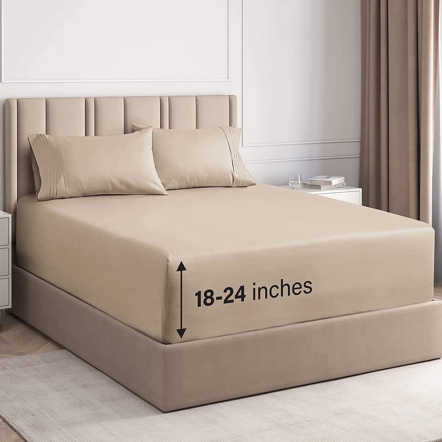 Skiennix Extra Deep Twin Sheet Set - 4-Piece Breathable Cooling Bedding - Soft, Wrinkle-Free Cream
