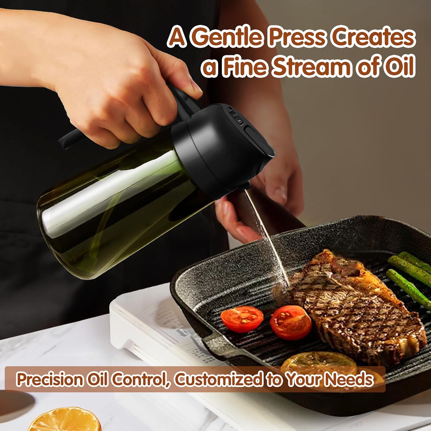 YARRAMATE Dark Green Glass Oil Sprayer - 16oz Light-Blocking 2-in-1 Olive Oil Dispenser for Cooking & BBQ