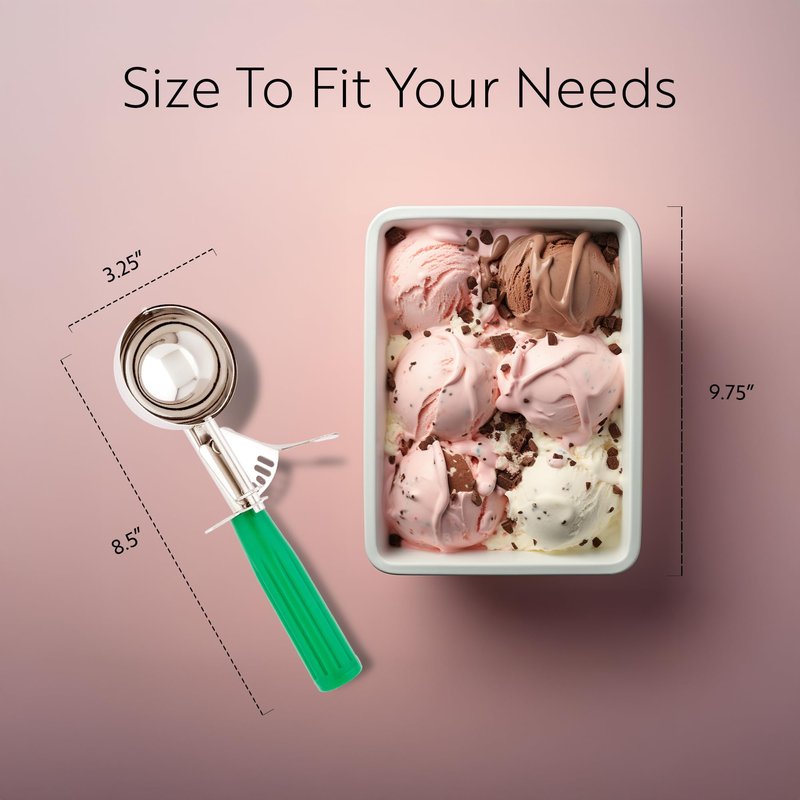 Restaurantware Met Lux 3.25 Ounce Portion Scoop 1 Trigger Release Cookie Scoop - With Green Handle Stainless Steel Disher For Portion Control Scoop Cookie Dough Cupcake Batter Or Ice Cream