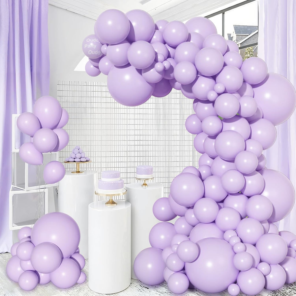Ouddy Pastel Purple Balloon Set - 129 Pcs in Various Sizes | 6 Pcs 18” Lavender Balloon Arch Kit for Parties