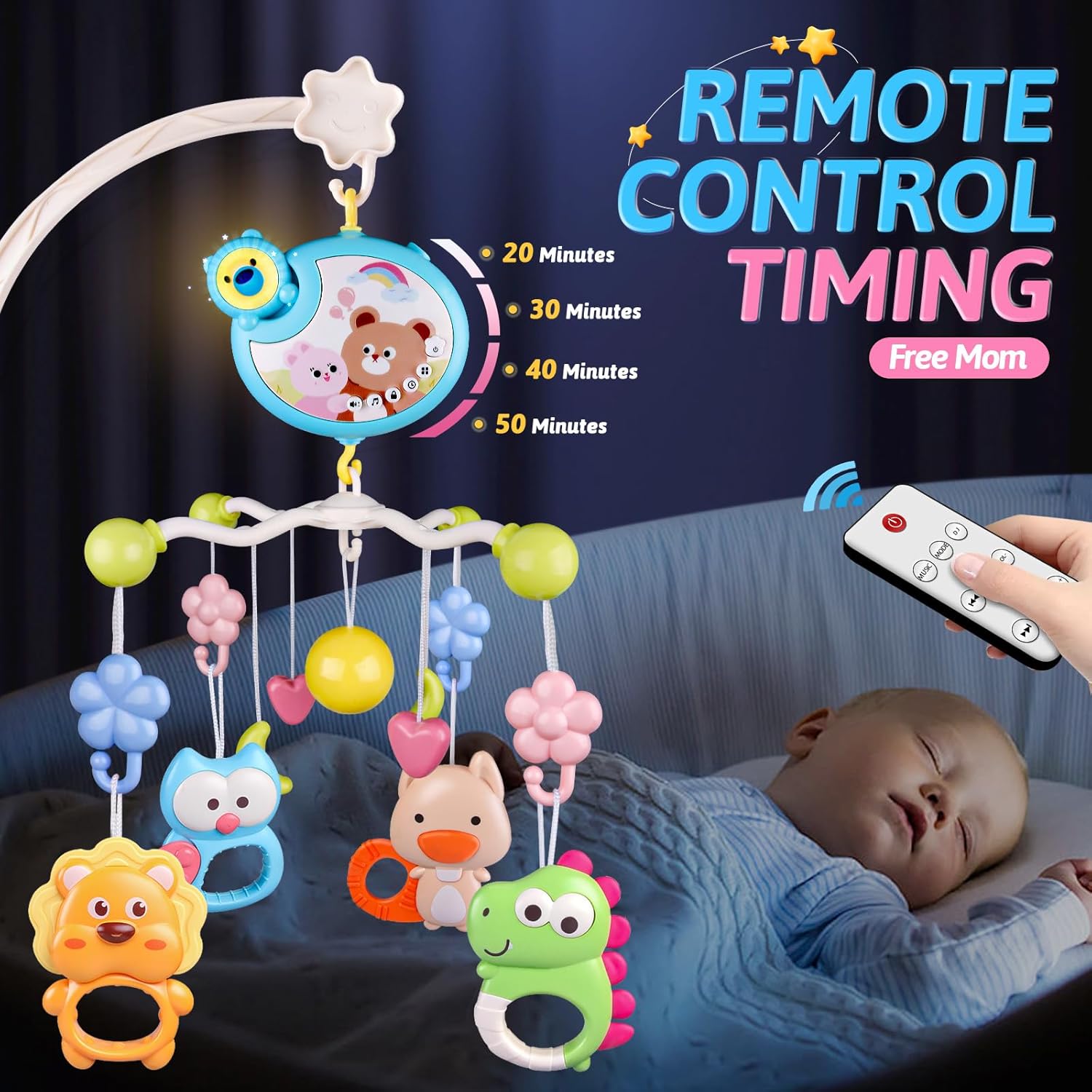 Skiennix Crib Mobile - Musical and Light-Up Nursery Toy for Boys and Girls | Portable Animal Design