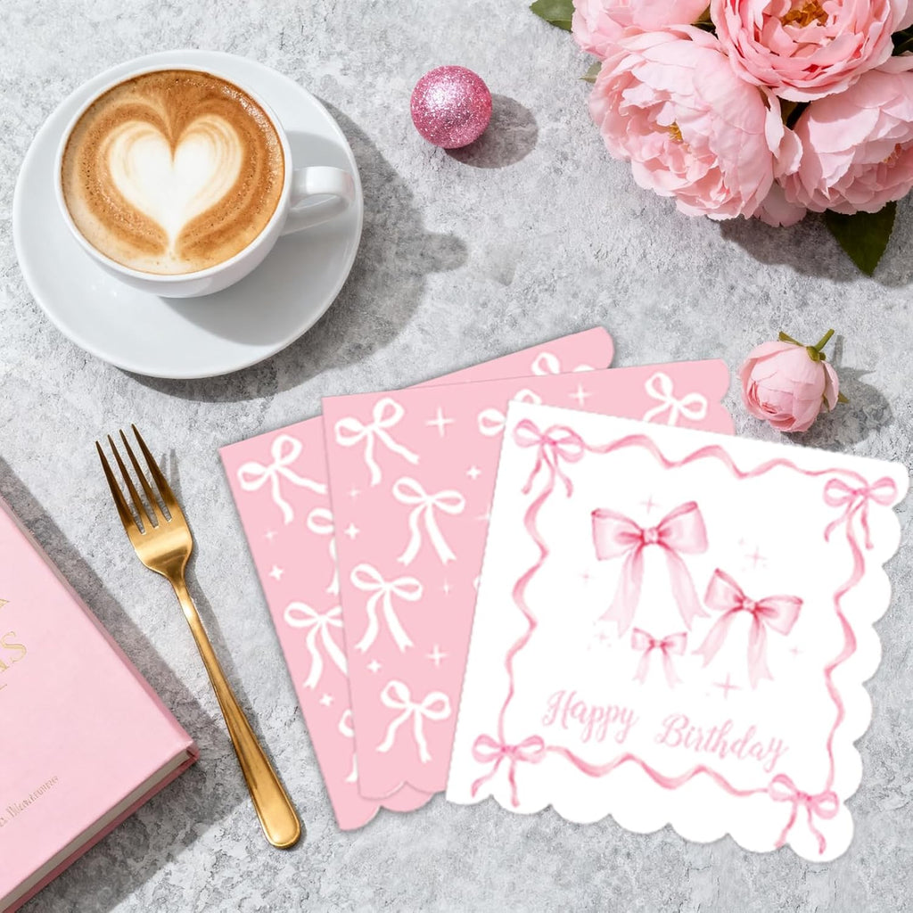 Pink Bow Birthday Decorations - Complete Party Set with Plates, Napkins, Balloons & More for 20 Guests